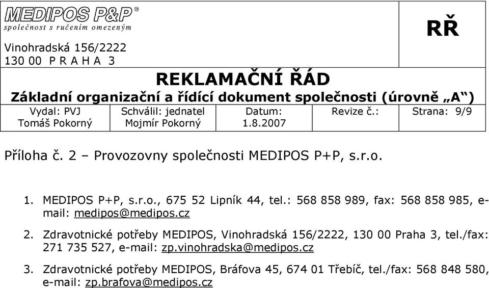 Zdravotnické potřeby MEDIPOS, Vinohradská 156/2222, 130 00 Praha 3, tel./fax: 271 735 527, e-mail: zp.