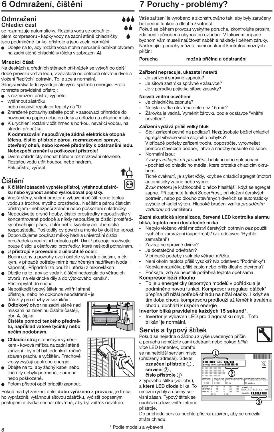 W Dbejte na to, aby roztátá voda mohla nerušeně odtékat otvorem na zadní stěně chladničky (šipka v zobrazení A).