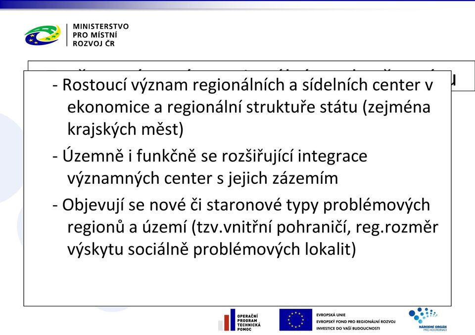 rozšiřující integrace významných center s jejich zázemím - Objevují se nové či staronové typy