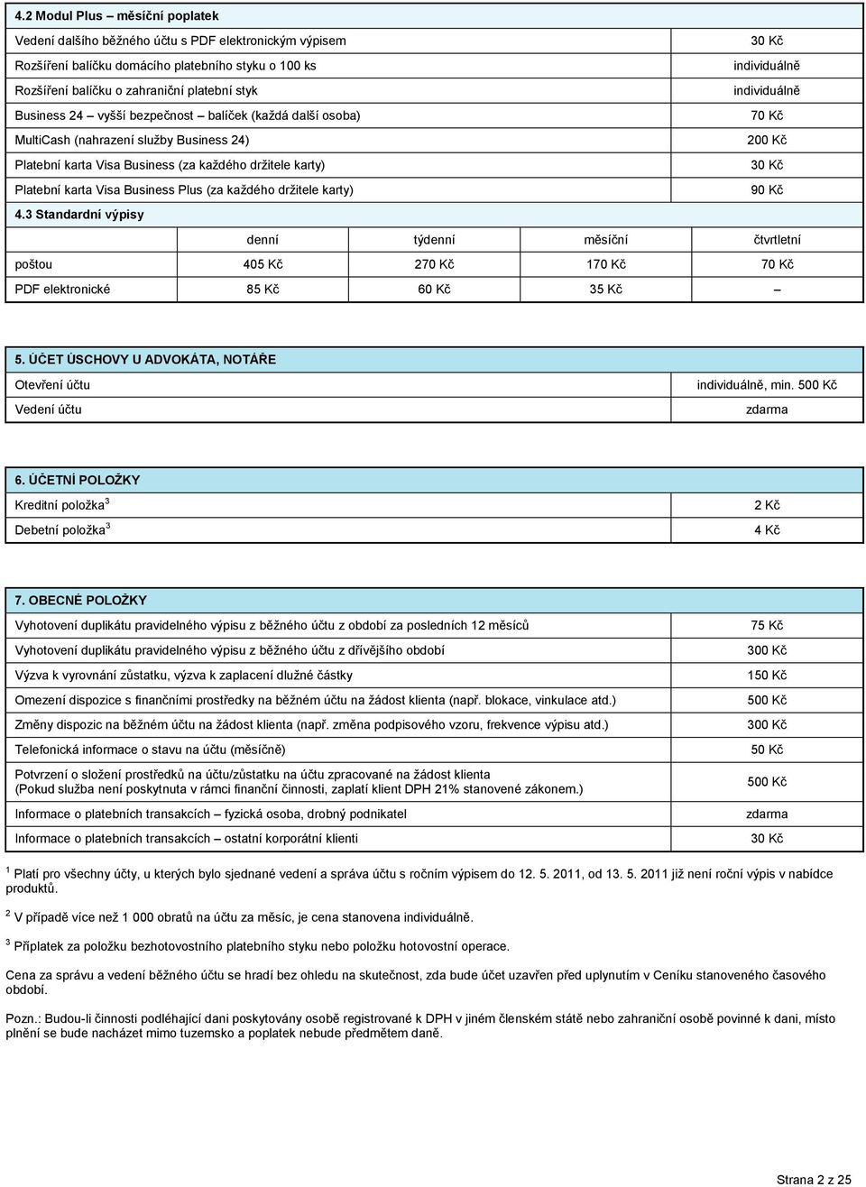 Business Plus (za každého držitele karty) 90 Kč 4.3 Standardní výpisy denní týdenní měsíční čtvrtletní poštou 405 Kč 270 Kč 170 Kč 70 Kč PDF elektronické 85 Kč 60 Kč 35 Kč 5.