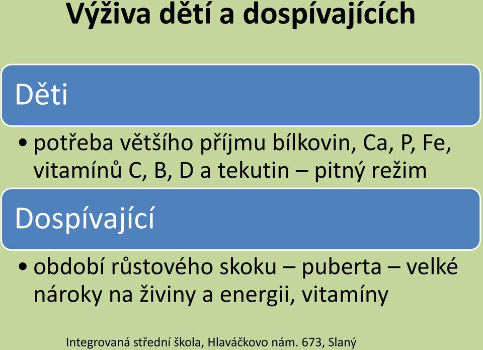 tekutin pitný režim Dospívající období růstového