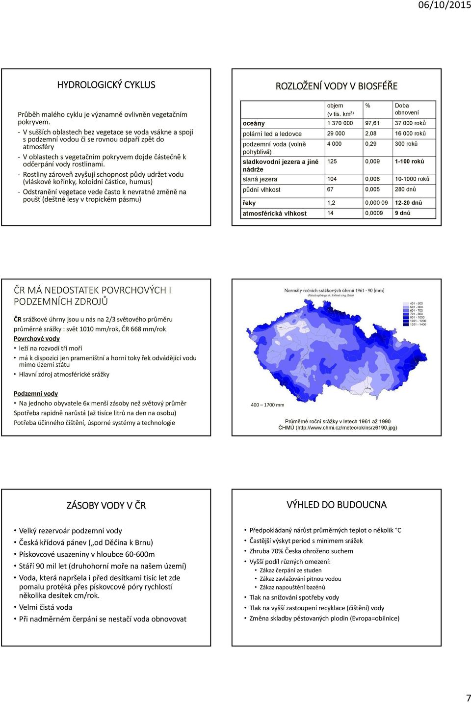 Rostliny zároveň zvyšují schopnost půdy udržet vodu (vláskové kořínky, koloidní částice, humus) Odstranění vegetace vede často k nevratné změně na poušť (deštné lesy v tropickém pásmu) objem % Doba