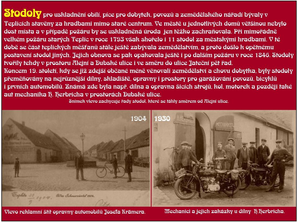 Pøi mimoøádnì velkém poáru starých Teplic v roce 1793 vak shoøelo i 11 stodol za mìstskými hradbami.