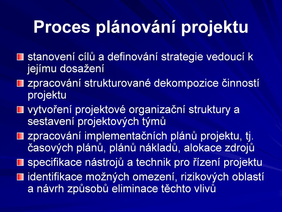 týmů zpracování implementačních plánů projektu, tj.