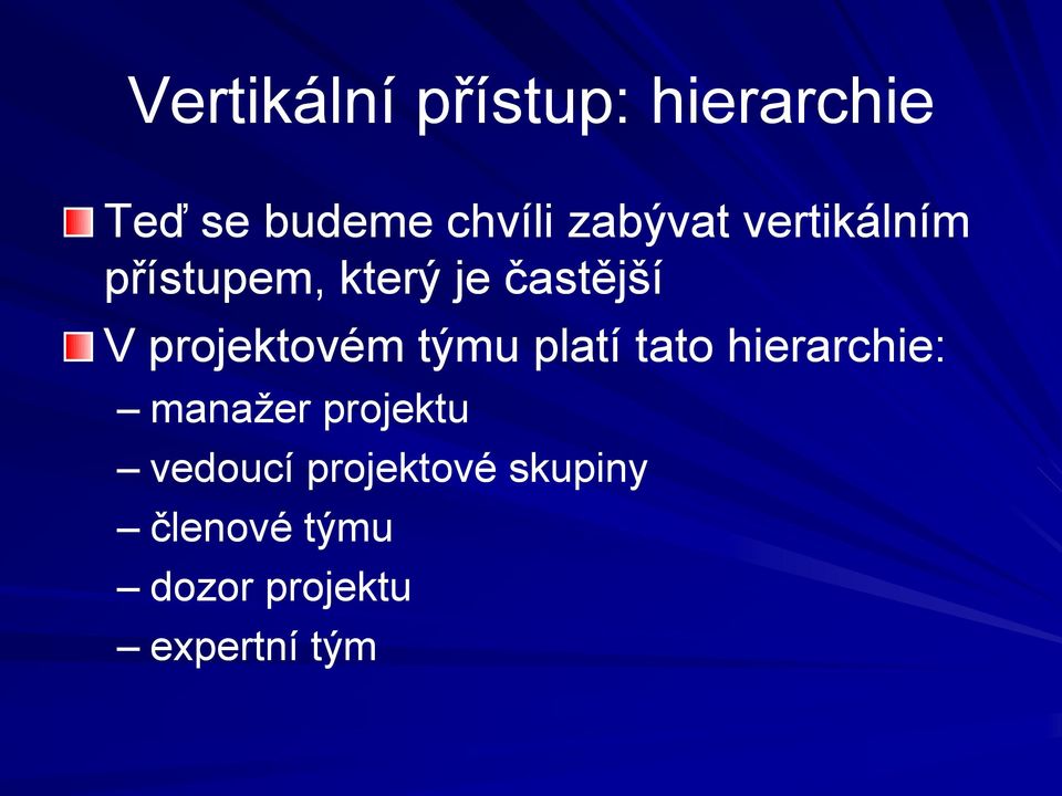 projektovém týmu platí tato hierarchie: manažer projektu