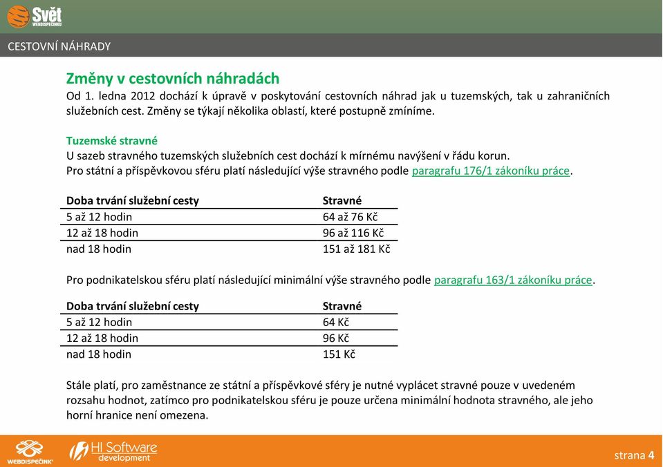 Pro státní a příspěvkovou sféru platí následující výše stravného podle paragrafu 176/1 zákoníku práce.