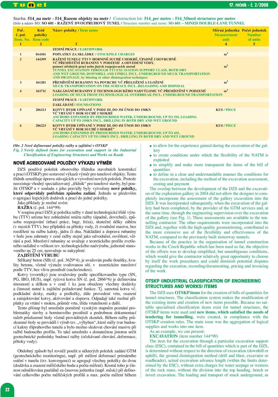 Item code unit of units 1 2 3 4 5 ZEMNÍ PRÁCE / EARTHWORK 1 014101 POPLATKY ZA SKLÁDKU / STOCKPILE CHARGES m 3 2 144399 RAŽENÍ TUNELU TT3 V HORNINĚ SUCHÉ I MOKRÉ, ÚPADNĚ I DOVRCHNĚ VČ PŘEMÍSTĚNÍ