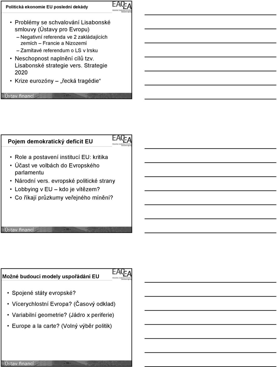 Strategie 2020 Krize eurozóny řecká tragédie 17 Pojem demokratický deficit EU Role a postavení institucí EU: kritika Účast ve volbách do Evropského parlamentu Národní vers.