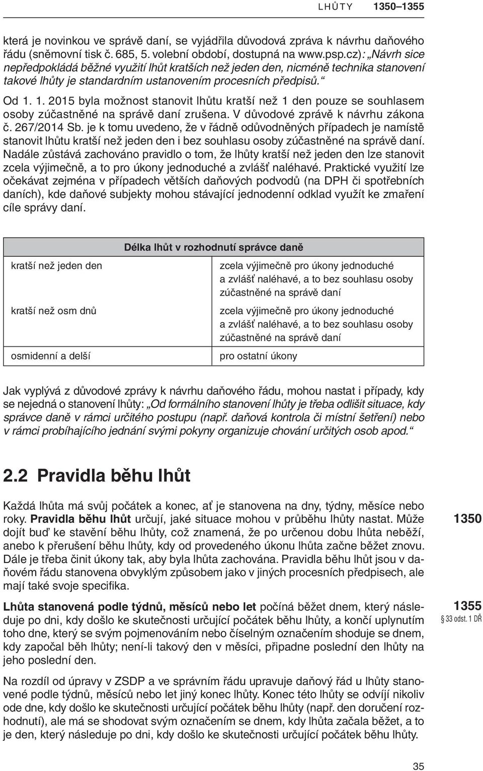 1. 2015 byla možnost stanovit lhůtu kratší než 1 den pouze se souhlasem osoby zúčastněné na správě daní zrušena. v důvodové zprávě k návrhu zákona č. 267/2014 Sb.