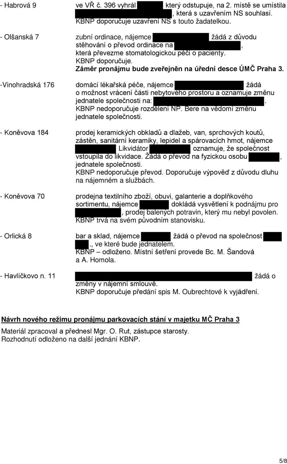 Záměr pronájmu bude zveřejněn na úřední desce ÚMČ Praha 3. domácí lékařská péče, nájemce žádá o možnost vrácení části nebytového prostoru a oznamuje změnu jednatele společnosti na:.