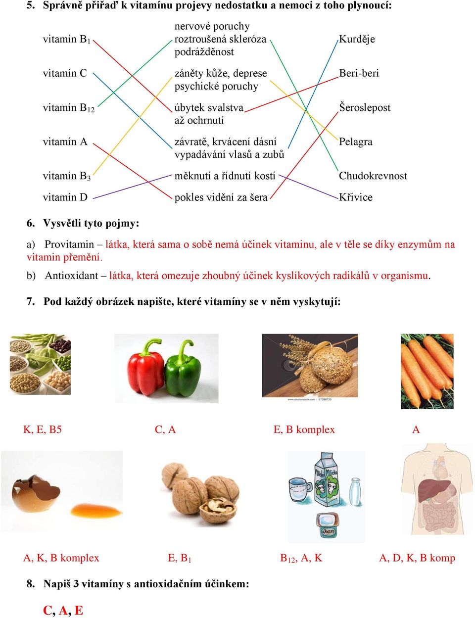 vidění za šera Křivice 6. Vysvětli tyto pojmy: a) Provitamin látka, která sama o sobě nemá účinek vitaminu, ale v těle se díky enzymům na vitamin přemění.