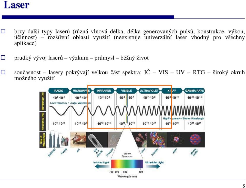 laser vhodný pro všechny aplikace) prudký vývoj laserů výzkum průmysl běžný život