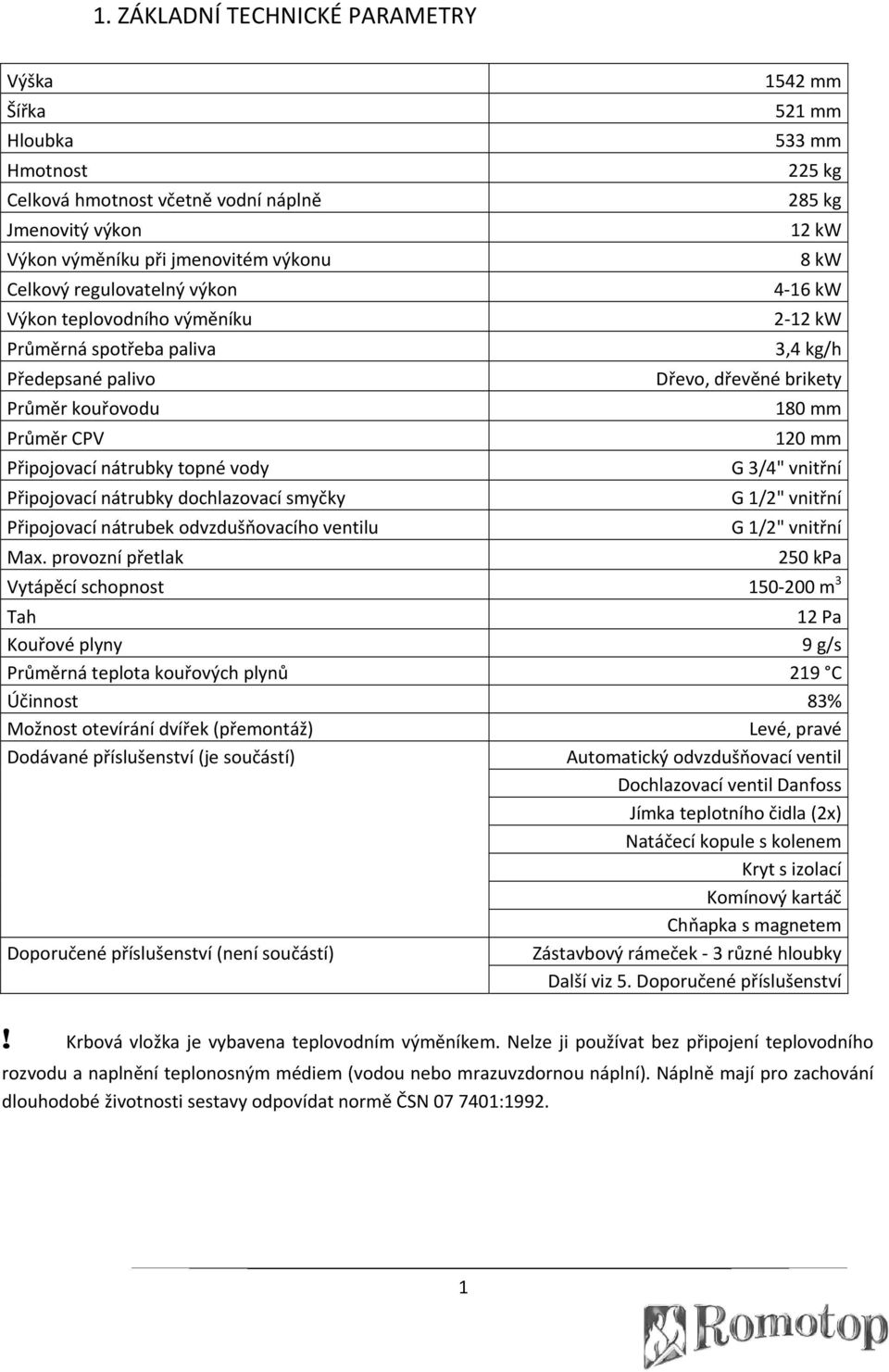 Max. provozní přetlak 1542 mm 521 mm 533 mm 225 kg 285 kg 12 kw 8 kw 4 16 kw 2 12 kw 3,4 kg/h Dřevo, dřevěné brikety 180 mm 120 mm G 3/4" vnitřní G 1/2" vnitřní G 1/2" vnitřní 250 kpa Vytápěcí