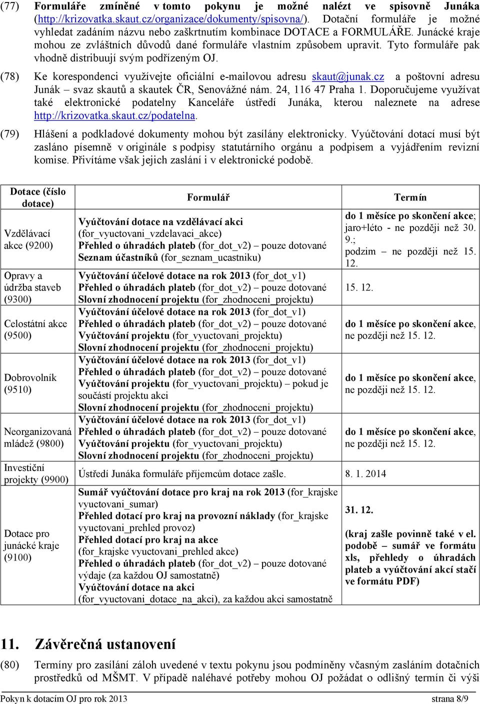 Tyto formuláře pak vhodně distribuují svým podřízeným OJ. (78) Ke korespondenci využívejte oficiální e-mailovou adresu skaut@junak.cz a poštovní adresu Junák svaz skautů a skautek ČR, Senovážné nám.