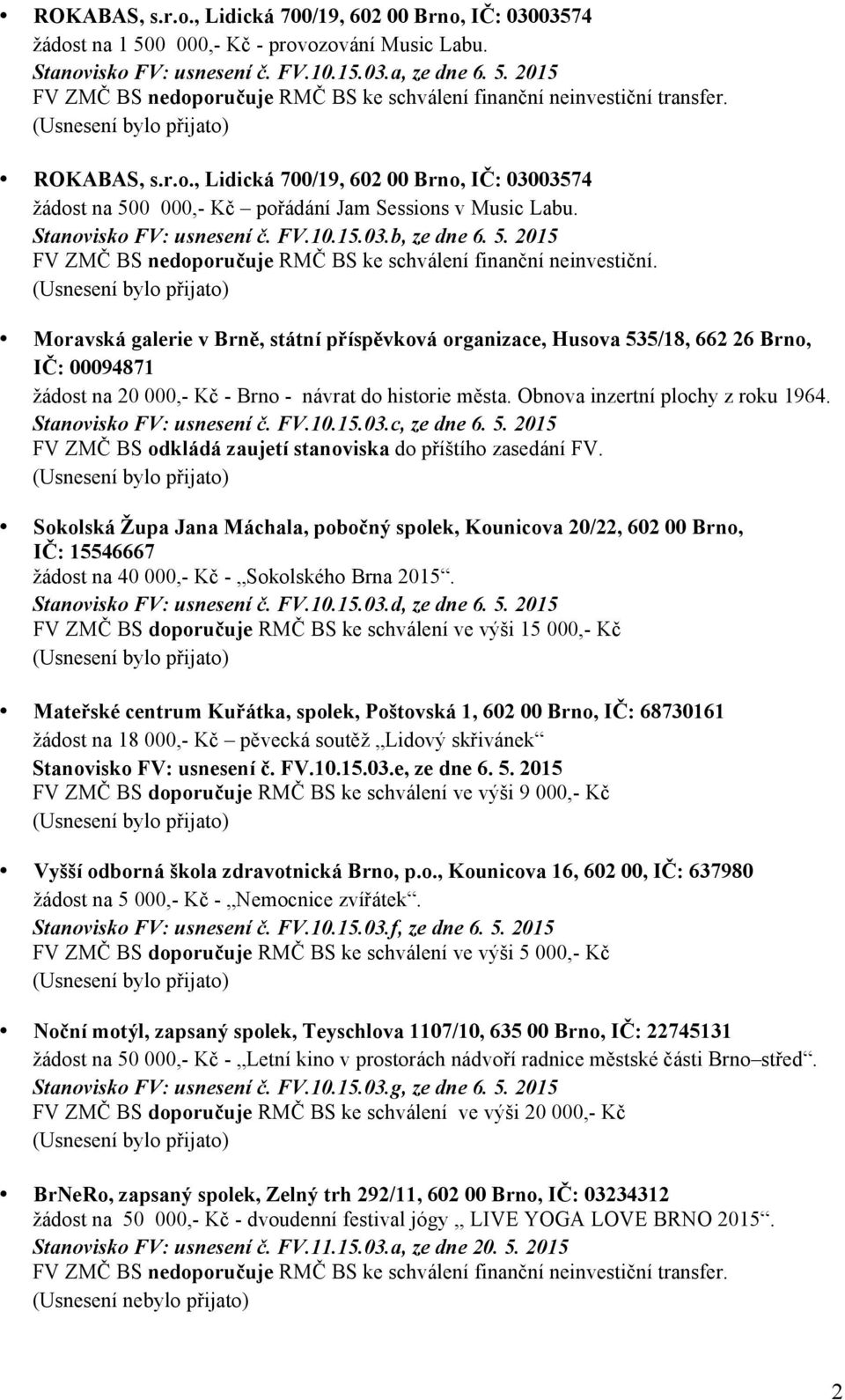 Moravská galerie v Brně, státní příspěvková organizace, Husova 535/18, 662 26 Brno, IČ: 00094871 žádost na 20 000,- Kč - Brno - návrat do historie města. Obnova inzertní plochy z roku 1964.