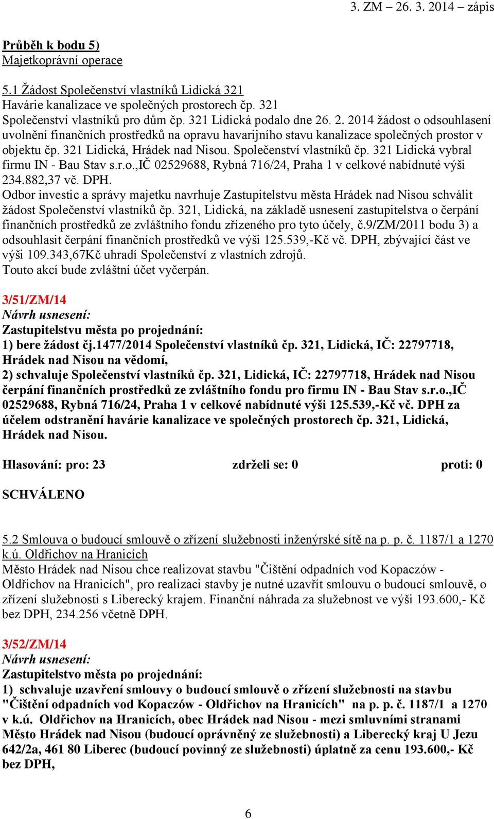 321 Lidická vybral firmu IN - Bau Stav s.r.o.,ič 02529688, Rybná 716/24, Praha 1 v celkové nabídnuté výši 234.882,37 vč. DPH.