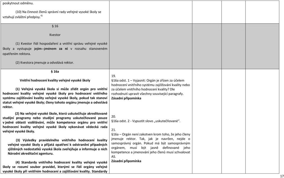 16a Vnitřní hodnocení kvality veřejné vysoké školy (1) Veřejná vysoká škola si může zřídit orgán pro vnitřní hodnocení kvality veřejné vysoké školy pro hodnocení vnitřního systému zajišťování kvality