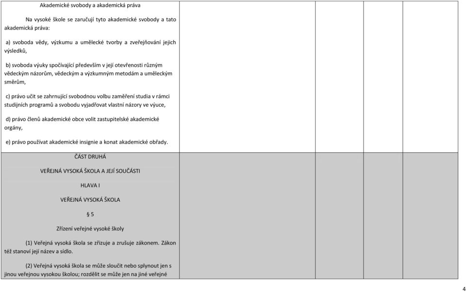 studijních programů a svobodu vyjadřovat vlastní názory ve výuce, d) právo členů akademické obce volit zastupitelské akademické orgány, e) právo používat akademické insignie a konat akademické obřady.