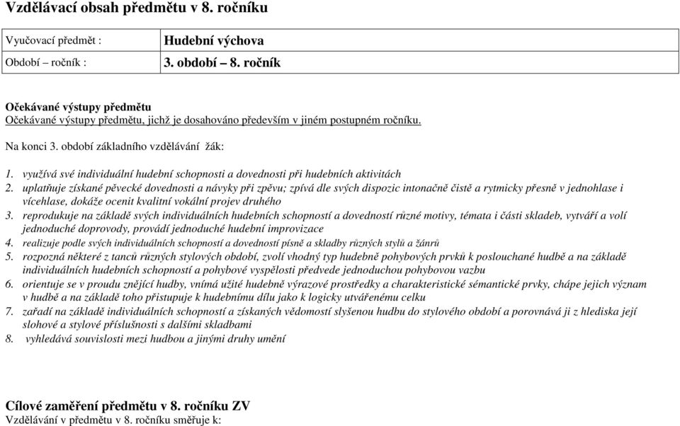 využívá své individuální hudební schopnosti a dovednosti při hudebních aktivitách 2.