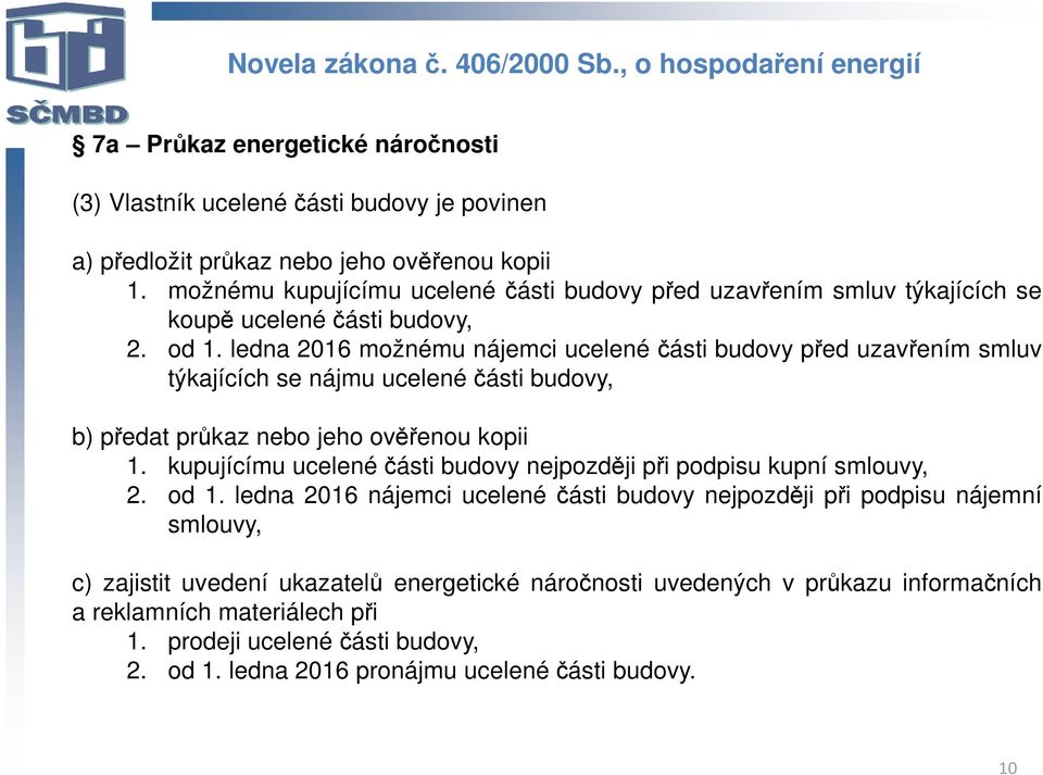 ledna 2016 možnému nájemci ucelené části budovy před uzavřením smluv týkajících se nájmu ucelené části budovy, b) předat průkaz nebo jeho ověřenou kopii 1.