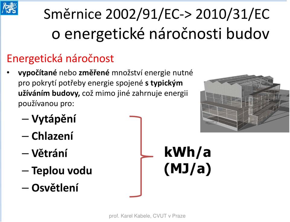 potřeby energie spojené s typickým užíváním budovy, což mimo jiné zahrnuje