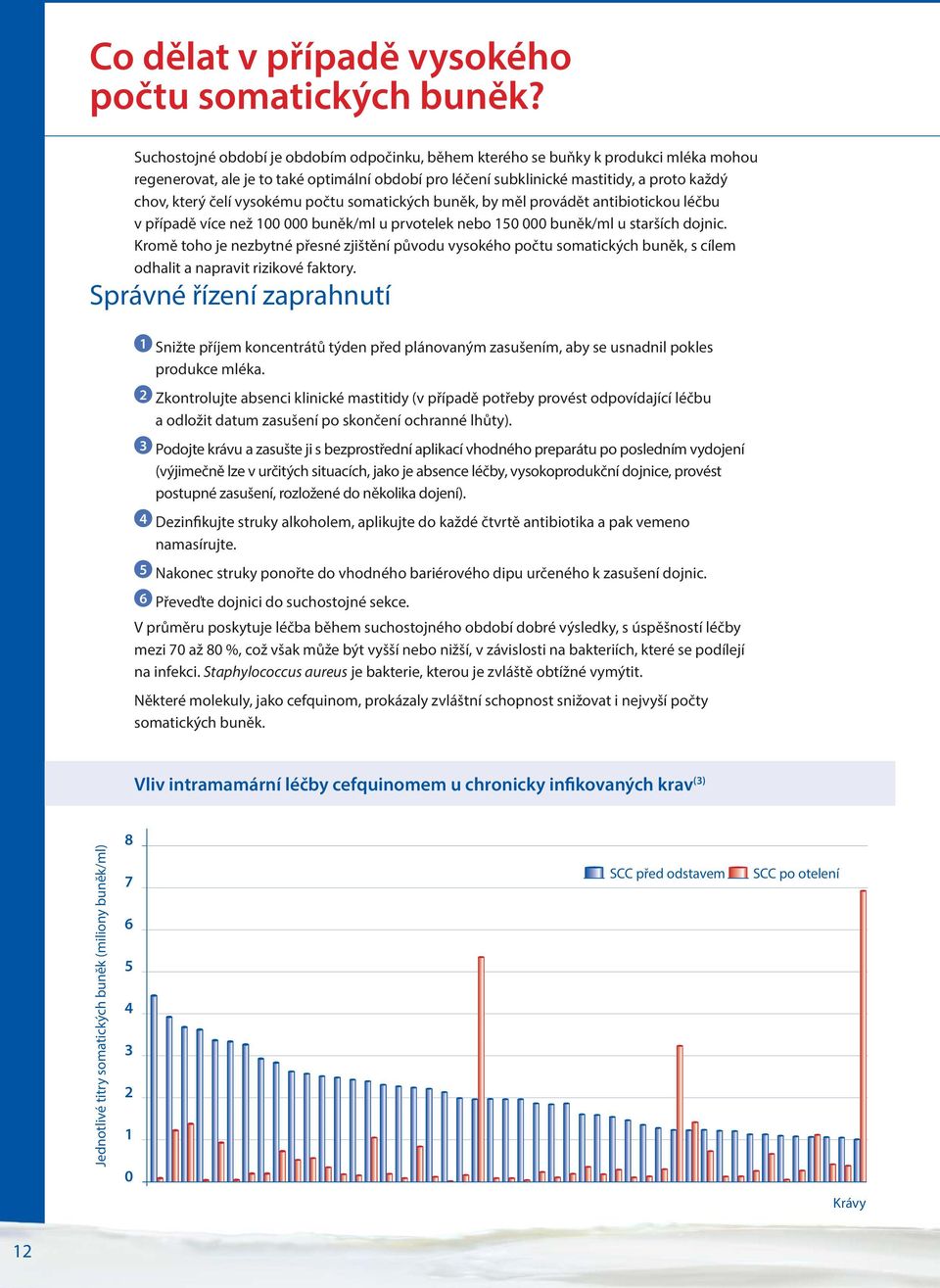 vysokému počtu somatických buněk, by měl provádět antibiotickou léčbu v případě více než 100 000 buněk/ml u prvotelek nebo 150 000 buněk/ml u starších dojnic.