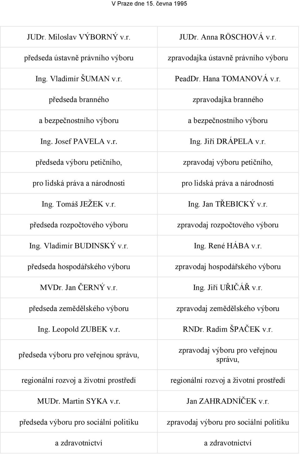 Martin SYKA v.r. předseda výboru pro sociální politiku a zdravotnictví JUDr. Anna RÖSCHOVÁ v.r. zpravodajka ústavně právního výboru PeadDr. Hana TOMANOVÁ v.r. zpravodajka branného a bezpečnostního výboru Ing.