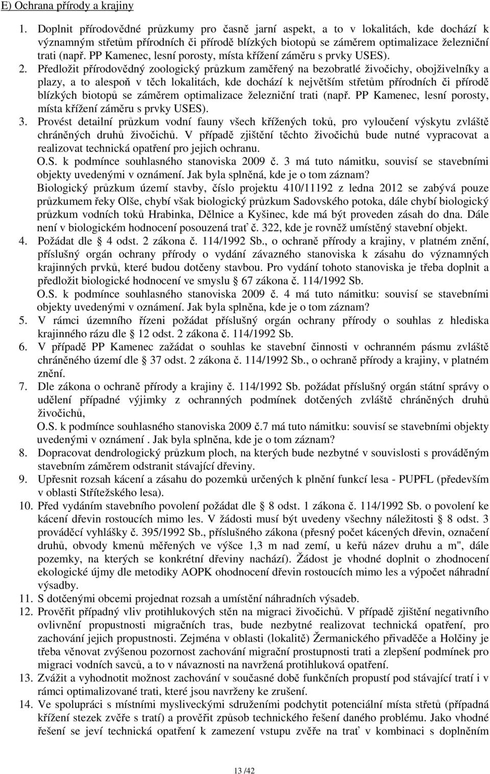 PP Kamenec, lesní porosty, místa křížení záměru s prvky USES). 2.