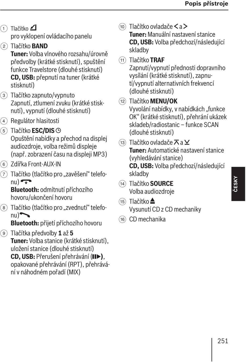 přechod na displej audiozdroje, volba režimů displeje (např.