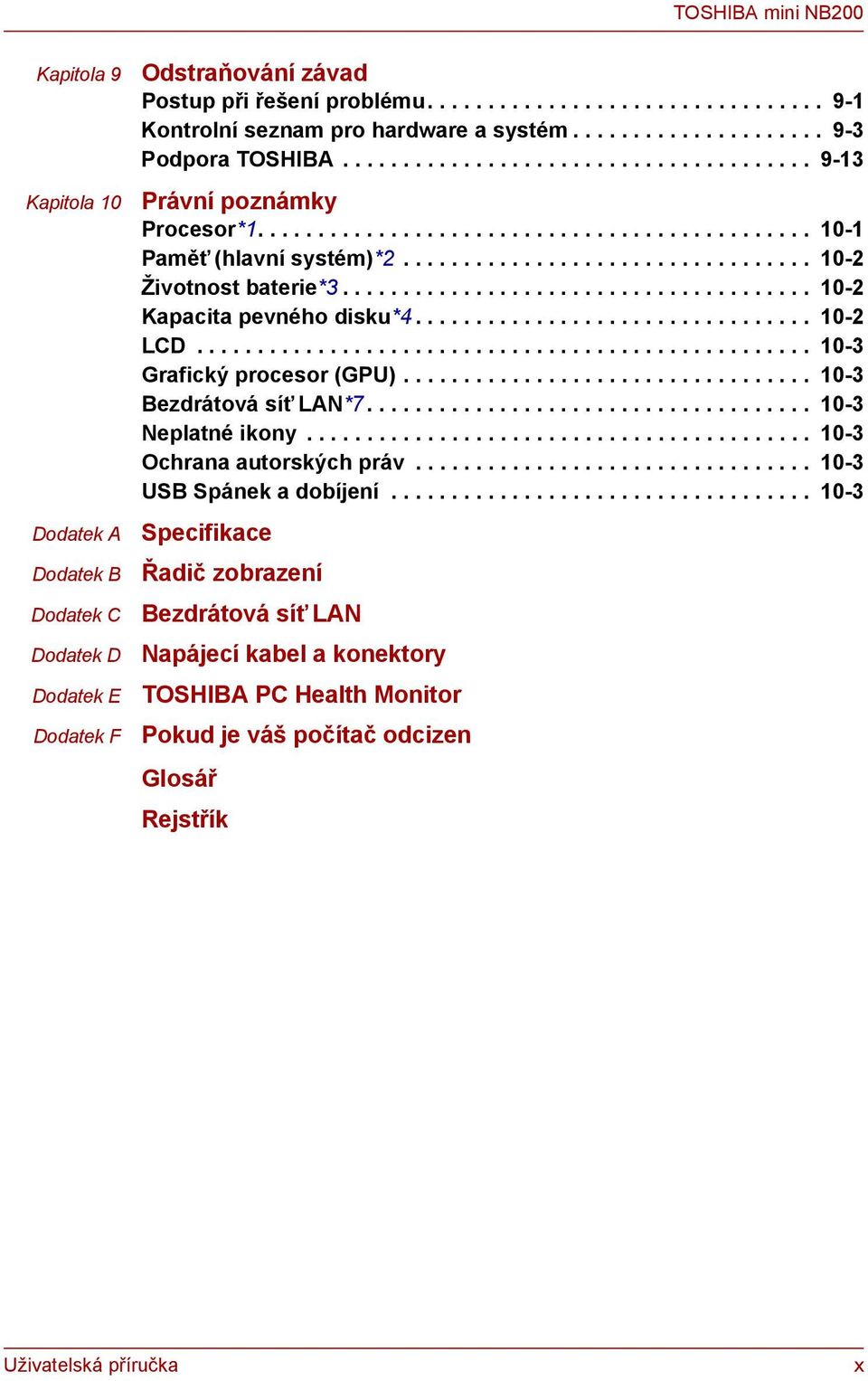 ................................. 10-2 Životnost baterie*3....................................... 10-2 Kapacita pevného disku*4................................. 10-2 LCD................................................... 10-3 Grafický procesor (GPU).