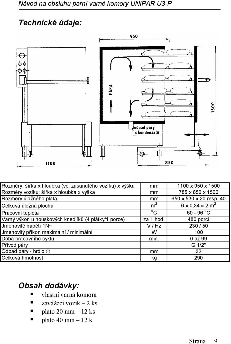 40 Celková úložná plocha m 2 6 x 0,34 2 m 2 Pracovní teplota o C 60-96 o C Varný výkon u houskových knedlíků (4 plátky/1 porce) za 1 hod.