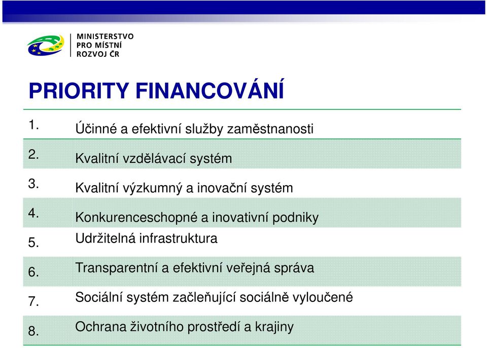 Konkurenceschopné a inovativní podniky 5. Udržitelná infrastruktura 6.