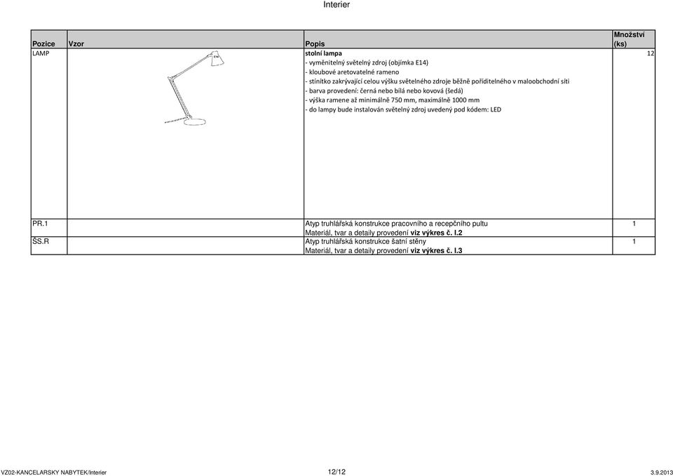 bude instalován světelný zdroj uvedený pod kódem: LED 12 PR.1 ŠS.
