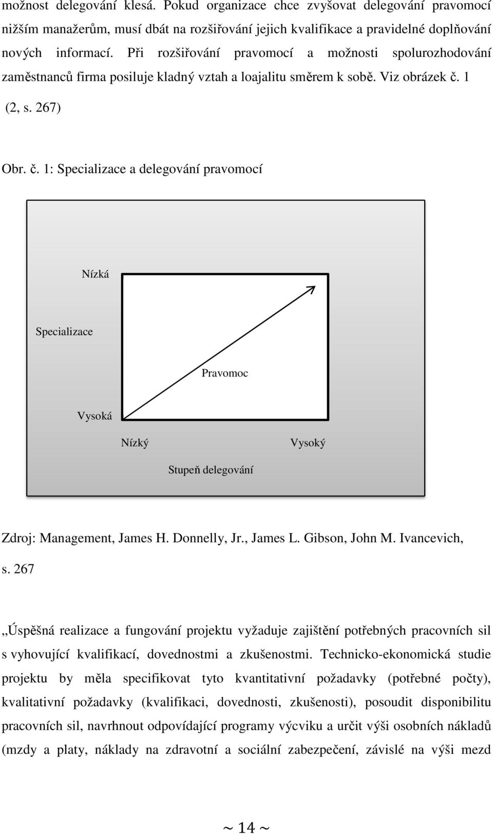 1 (2, s. 267) Obr. č. 1: Specializace a delegování pravomocí Nízká Specializace Pravomoc Vysoká Nízký Vysoký Stupeň delegování Zdroj: Management, James H. Donnelly, Jr., James L. Gibson, John M.