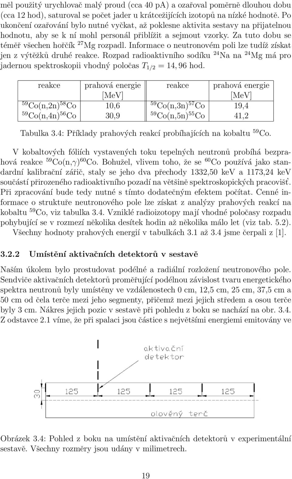 Informace o neutronovém poli lze tudíž získat jen z výtěžků druhé reakce. Rozpad radioaktivního sodíku 24 Na na 24 Mg má pro jadernou spektroskopii vhodný poločas T 1/2 = 14, 96 hod.