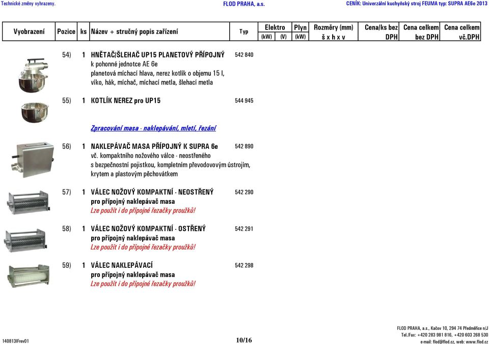 metla 55) 1 KOTLÍK NEREZ pro UP15 544 945 6 113 6 113 7 397 Zpracování masa - naklepávání, mletí, řezání 56) 1 NAKLEPÁVAČ MASA PŘÍPOJNÝ K SUPRA 6e 542 890 45 497 45 497 55 051 vč.