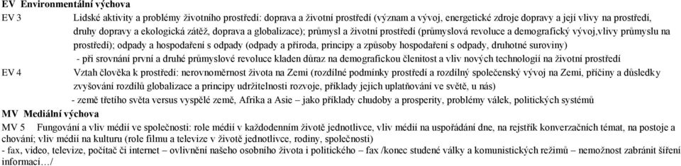 a způsoby hospodaření s odpady, druhotné suroviny) - při srovnání první a druhé průmyslové revoluce kladen důraz na demografickou členitost a vliv nových technologií na životní prostředí EV 4 Vztah