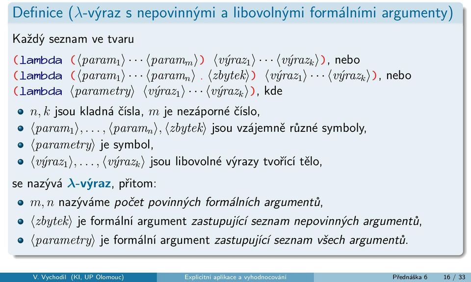 .., param n, zbytek jsou vzájemně různé symboly, parametry je symbol, výraz 1,.
