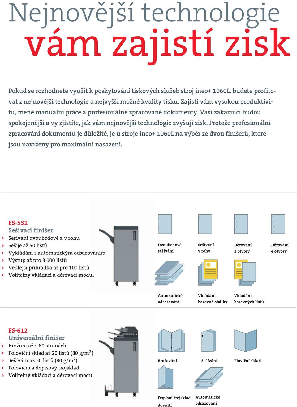 Protože profesionální zpracování dokumentů je důležité, je u stroje ineo+ 1060L na výběr ze dvou finišerů, které jsou navrženy pro maximální nasazení.