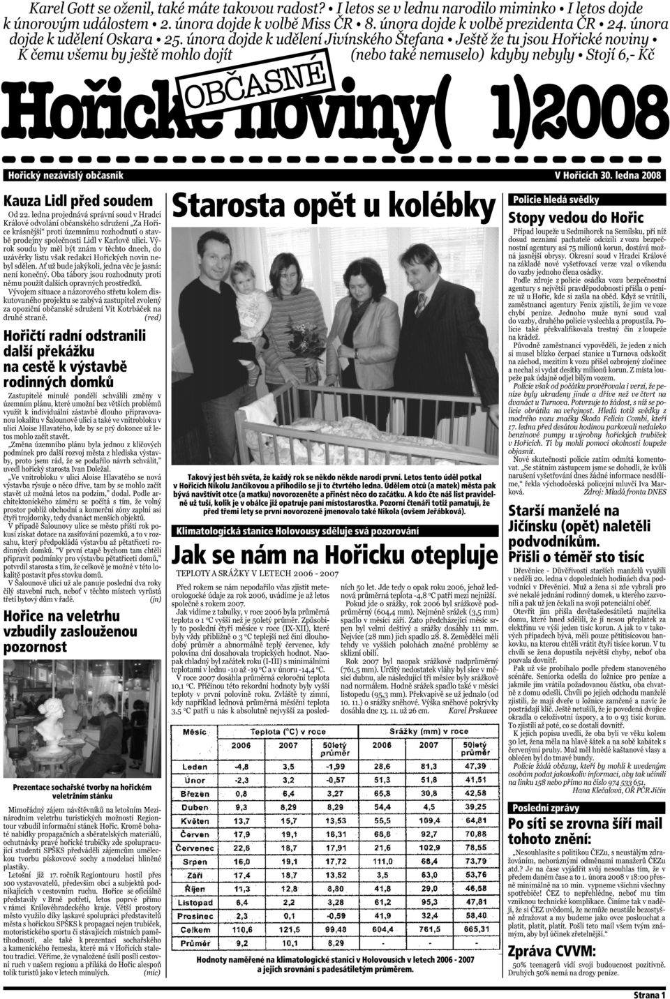 hořickém veletržním stánku Starosta opět u kolébky Takový jest běh světa, že každý rok se někdo někde narodí první.