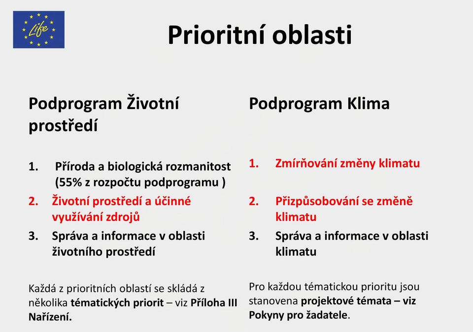 Správa a informace v oblasti životního prostředí 1. Zmírňování změny klimatu 2. Přizpůsobování se změně klimatu 3.