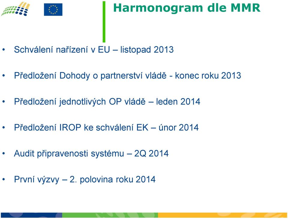 jednotlivých OP vládě leden 2014 Předložení IROP ke schválení EK
