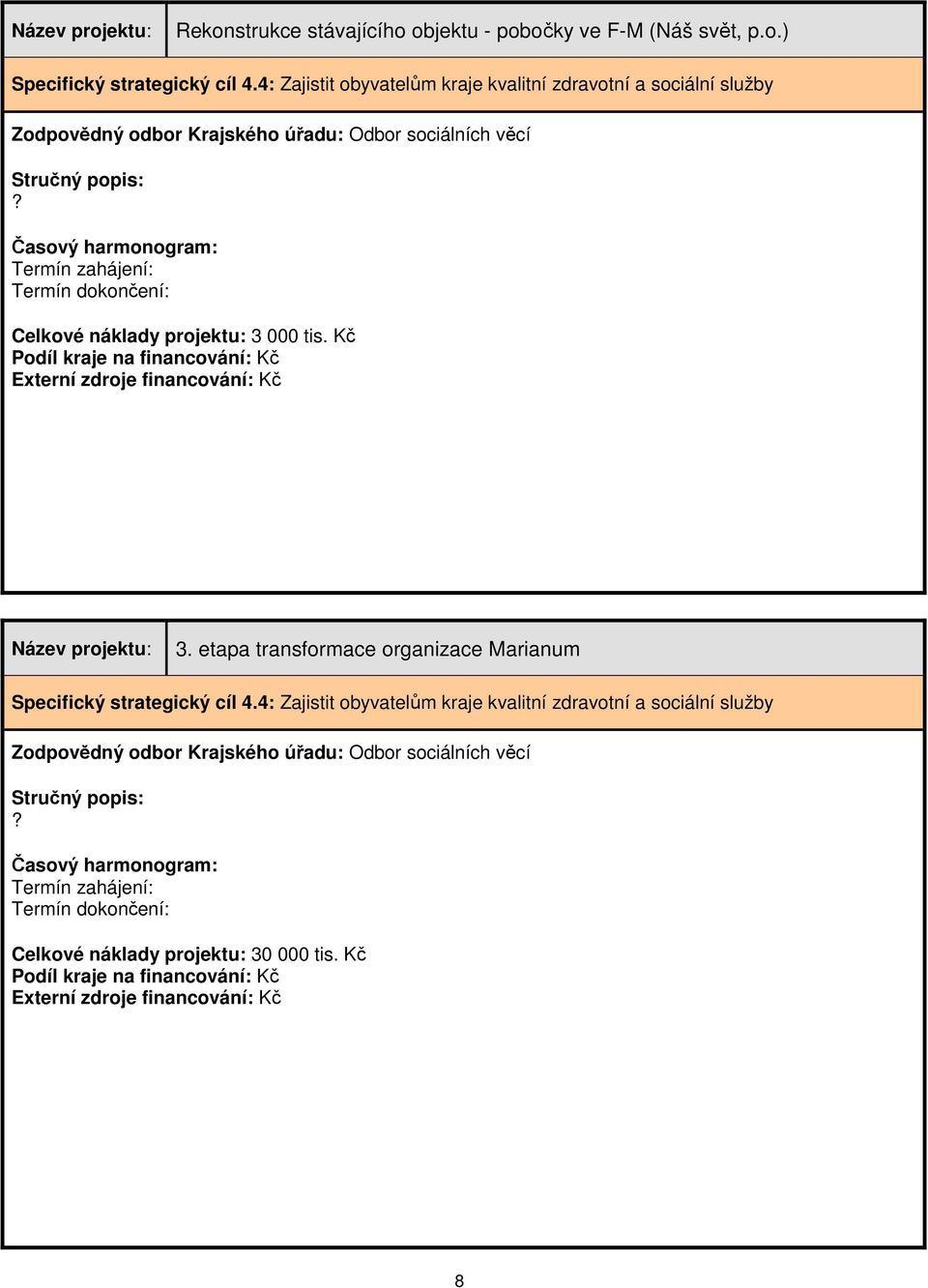 ) Celkové náklady projektu: 3 000 tis. Kč 3.