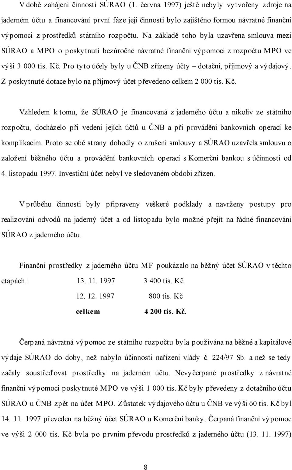 Na základě toho byla uzavřena smlouva mezi SÚRAO a MPO o poskytnutí bezúročné návratné finanční výpomoci z rozpočtu MPO ve výši 3 000 tis. Kč.