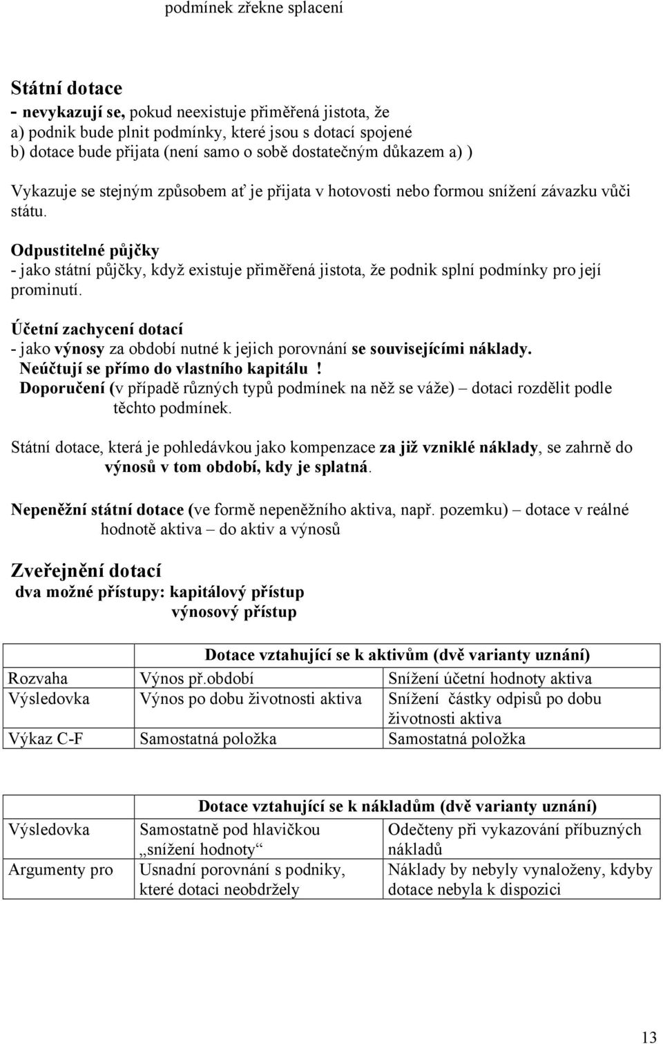 Odpustitelné půjčky - jako státní půjčky, když existuje přiměřená jistota, že podnik splní podmínky pro její prominutí.