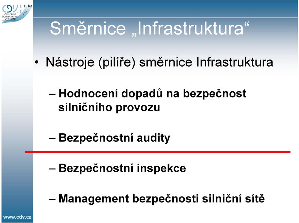 silničního provozu Bezpečnostní audity