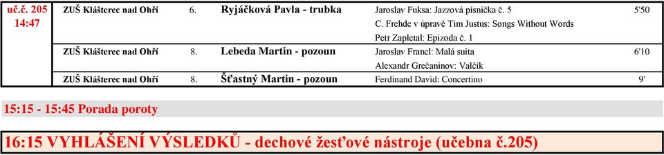Lebeda Martin - pozoun Jaroslav Francl: Malá suita 6'10 Alexandr Grečaninov: Valčík ZUŠ Klášterec nad Ohří 8.