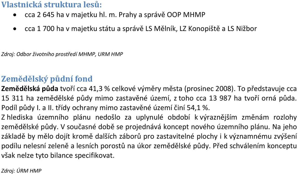 Prahy a správě OOP MHMP cca 1 700 ha v majetku státu a správě LS Mělník, LZ Konopiště a LS Nižbor Zdroj: Odbor životního prostředí MHMP, URM HMP Zemědělský půdní fond Zemědělská půda tvoří cca 41,3 %