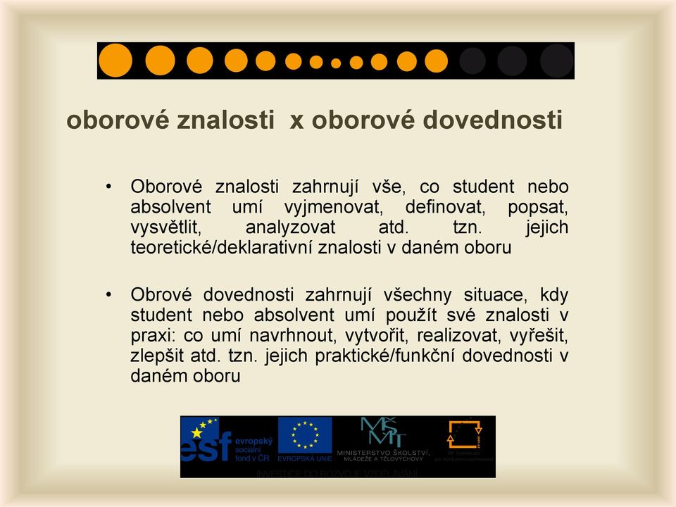 jejich teoretické/deklarativní znalosti v daném oboru Obrové dovednosti zahrnují všechny situace, kdy