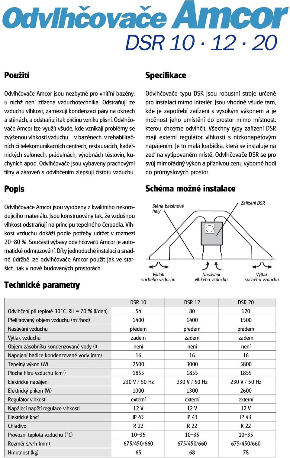 Odvlhèovaèe Amcor lze využít všude, kde vznikají problémy se zvýšenou vlhkostí vzduchu v bazénech, v rehabilitaèních èi telekomunikaèních centrech, restauracích, kadeønických salonech, prádelnách,